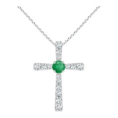 Angara Natural Emerald and Diamond Cross Pendant in Platinum for Women