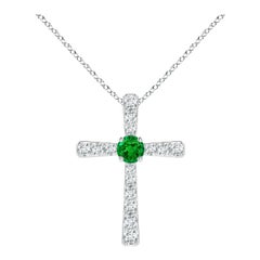 Angara Natural Emerald and Diamond Cross Pendant in Platinum for Women