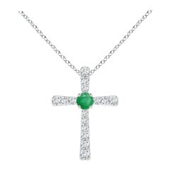 Angara Natural Emerald and Diamond Cross Pendant in Platinum for Women