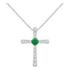 Angara Natural Emerald and Diamond Cross Pendant in Platinum for Women