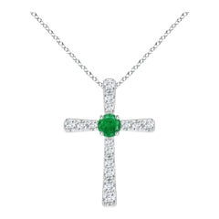 Angara Natural Emerald and Diamond Cross Pendant in Platinum for Women