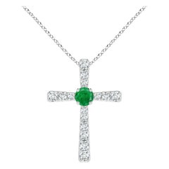 Angara Natural Emerald and Diamond Cross Pendant in Platinum for Women