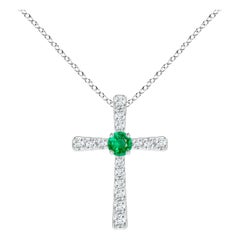 Angara Natural Emerald and Diamond Cross Pendant in Platinum for Women