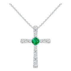 Angara Natural Emerald and Diamond Cross Pendant in Platinum for Women