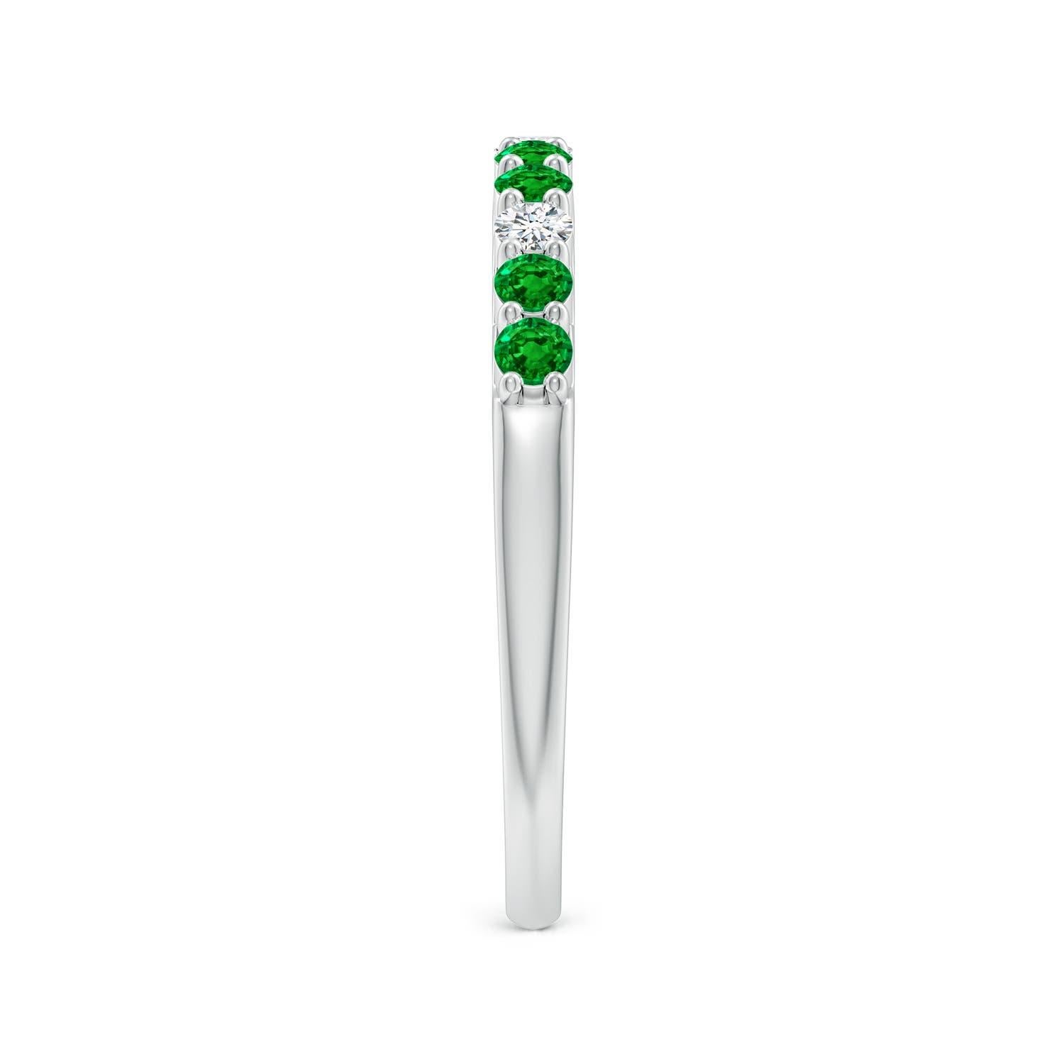 Round Cut Angara Natural Emerald and Diamond Half Eternity Wedding Ring in 14K Solid Gold For Sale