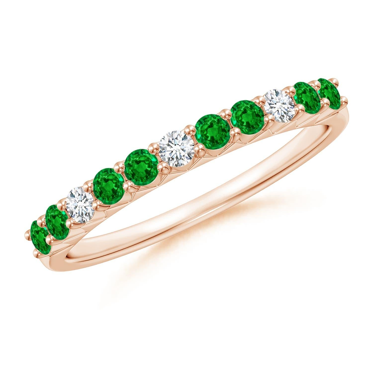 Angara Natural Emerald and Diamond Half Eternity Wedding Ring in 14K Solid Gold For Sale 1