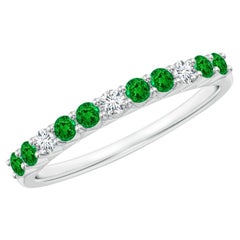 Angara Natural Emerald and Diamond Half Eternity Wedding Ring in 14K Solid Gold