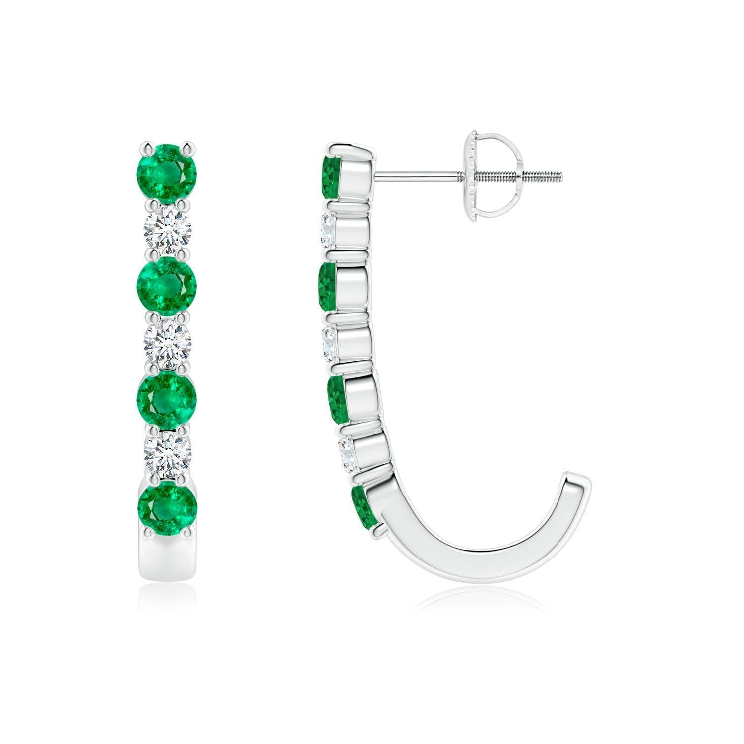 Angara natürlichen Smaragd und Diamant J-Hoop-Ohrringe in 14K massivem Gold für Frauen Damen im Angebot