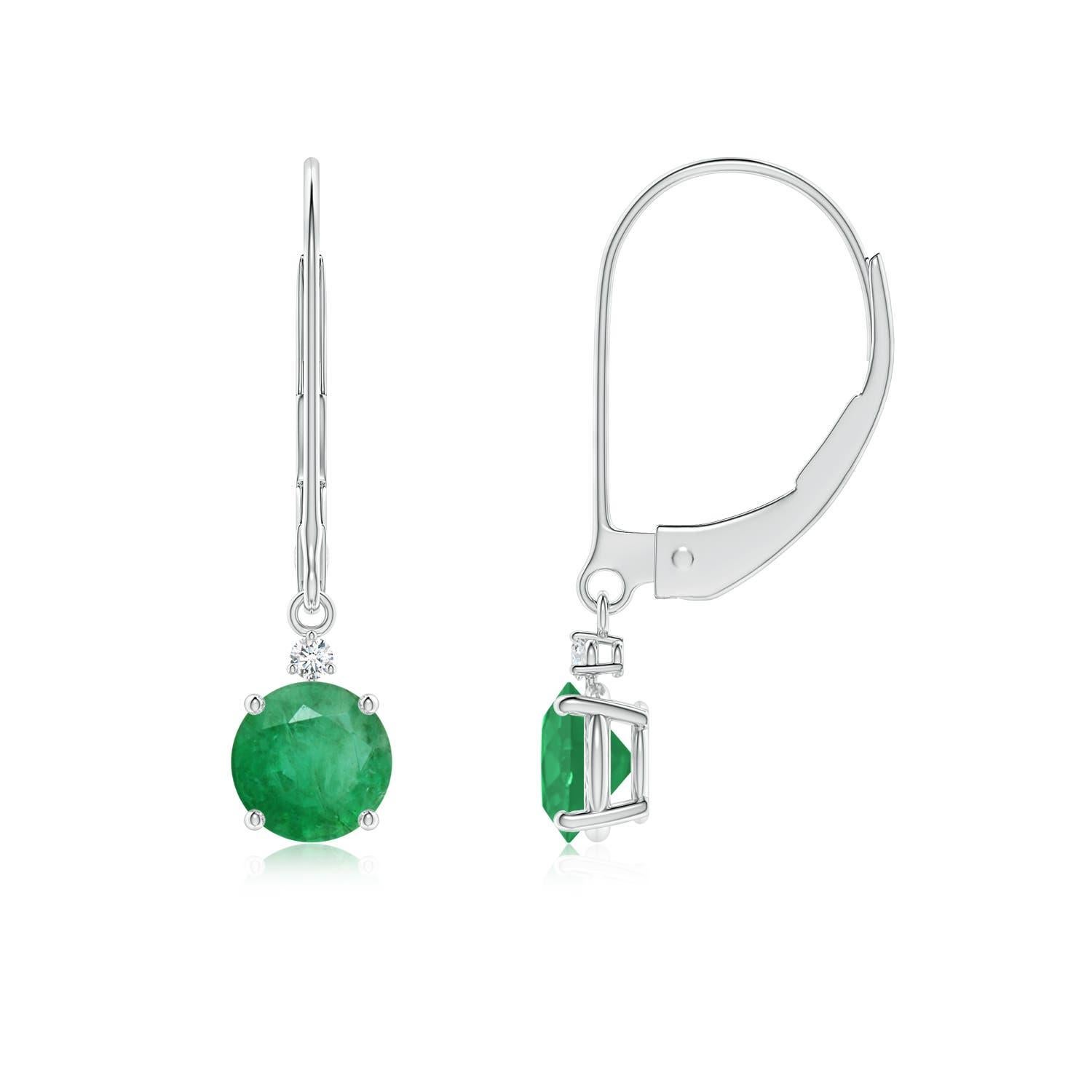 Angara Natural Emerald and Diamond Leverback Drop Earrings in 14K Solid Gold In New Condition For Sale In Los Angeles, CA