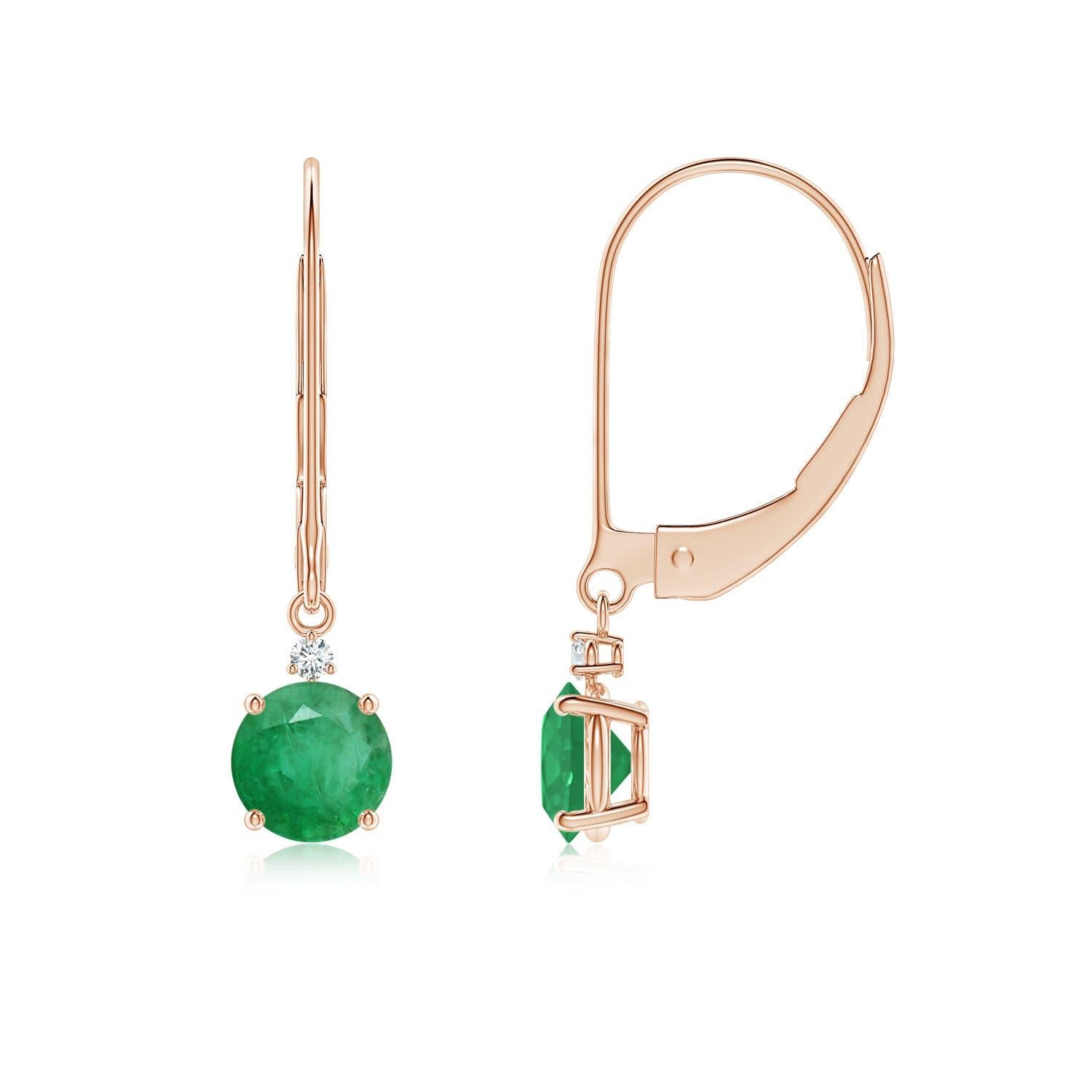 Women's Angara Natural Emerald and Diamond Leverback Drop Earrings in 14K Solid Gold For Sale