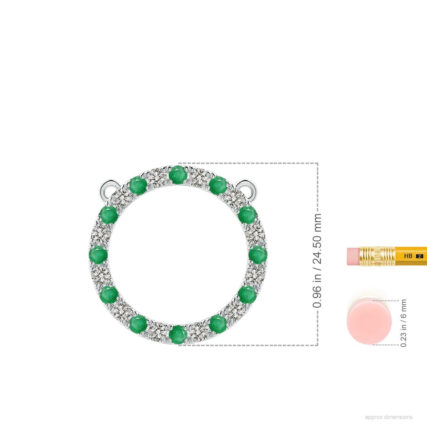 Round Cut Angara Natural Emerald and Diamond Open Circle Eternity Pendant in Platinum For Sale