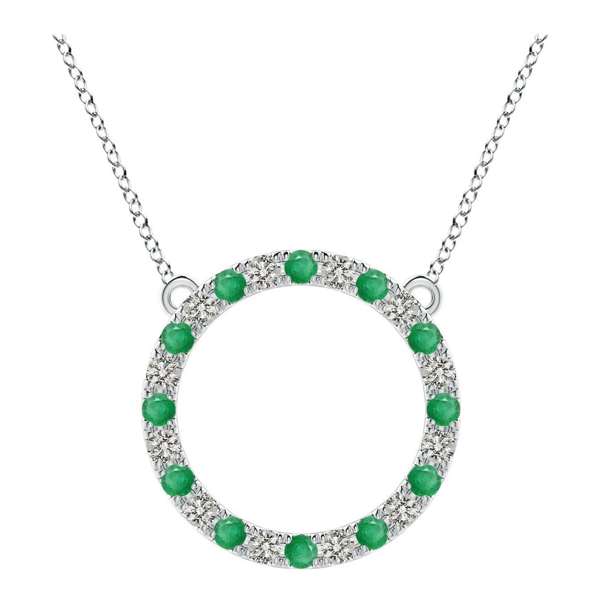Pendentif d'éternité en forme de cercle ouvert en platine avec émeraude naturelle et diamant Angara