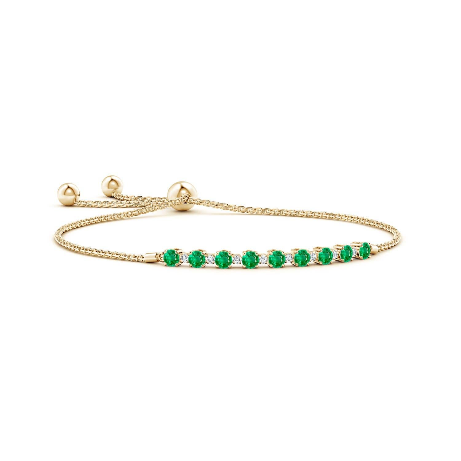 Women's Angara Natural Emerald and Diamond Tennis Bolo Bracelet in 14K Gold for Women For Sale