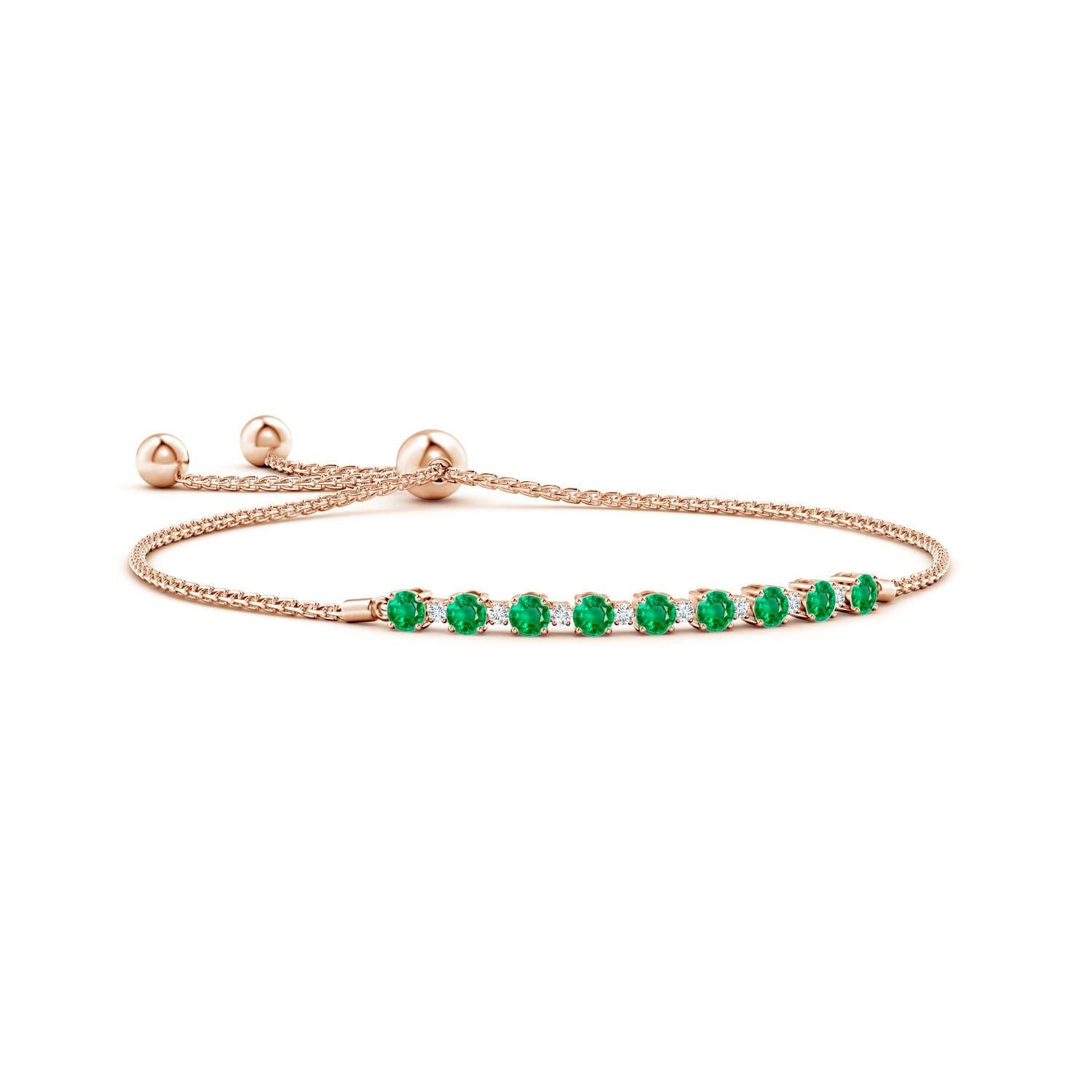 Angara Natural Emerald and Diamond Tennis Bolo Bracelet in 14K Gold for Women For Sale 1
