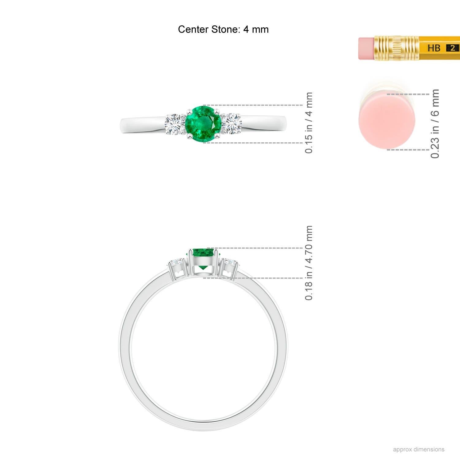 Women's Angara Natural Emerald and Diamond Three Stone Engagement Ring in 14K Solid Gold For Sale