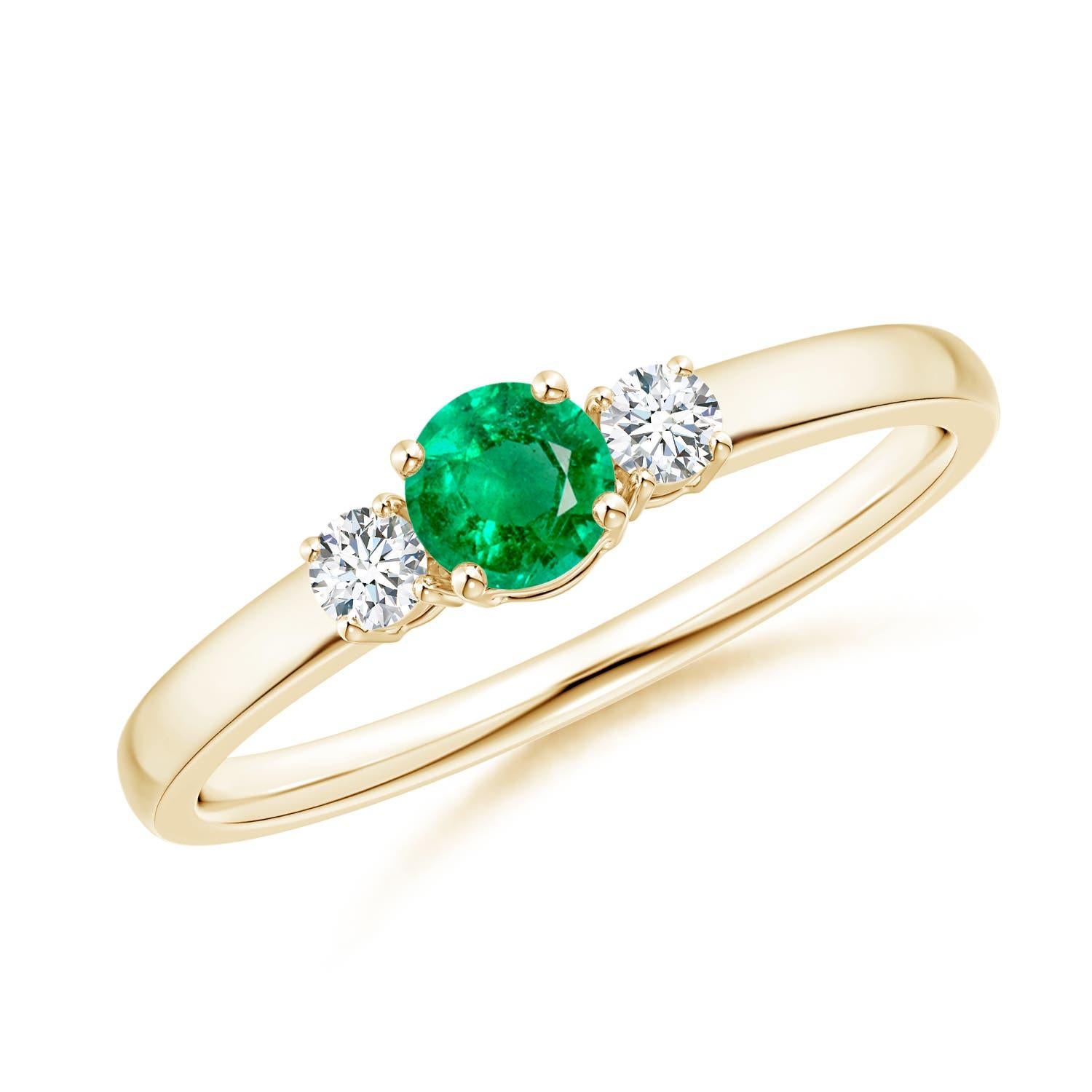 Angara Natural Emerald and Diamond Three Stone Engagement Ring in 14K Solid Gold For Sale 1
