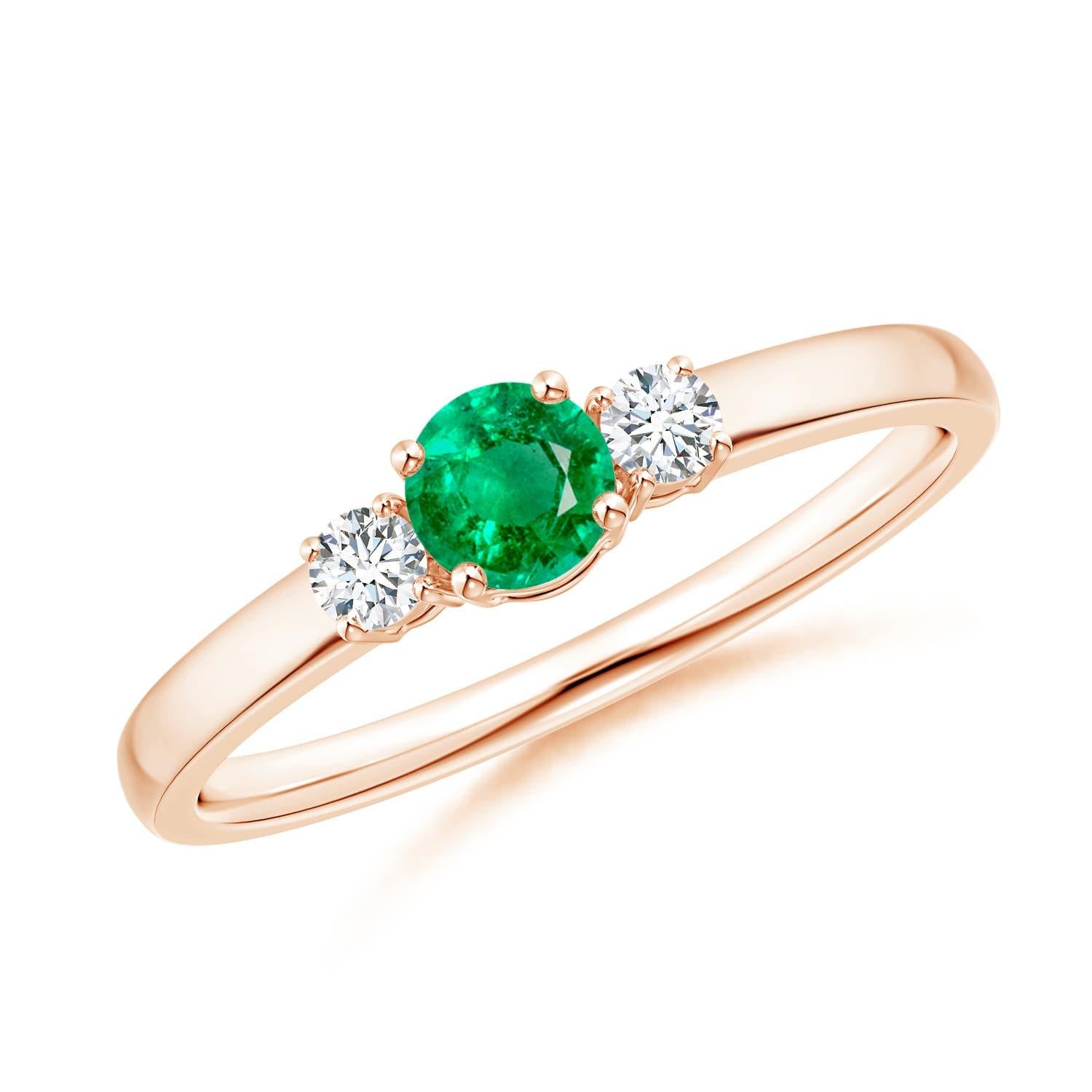 Angara Natural Emerald and Diamond Three Stone Engagement Ring in 14K Solid Gold For Sale 2