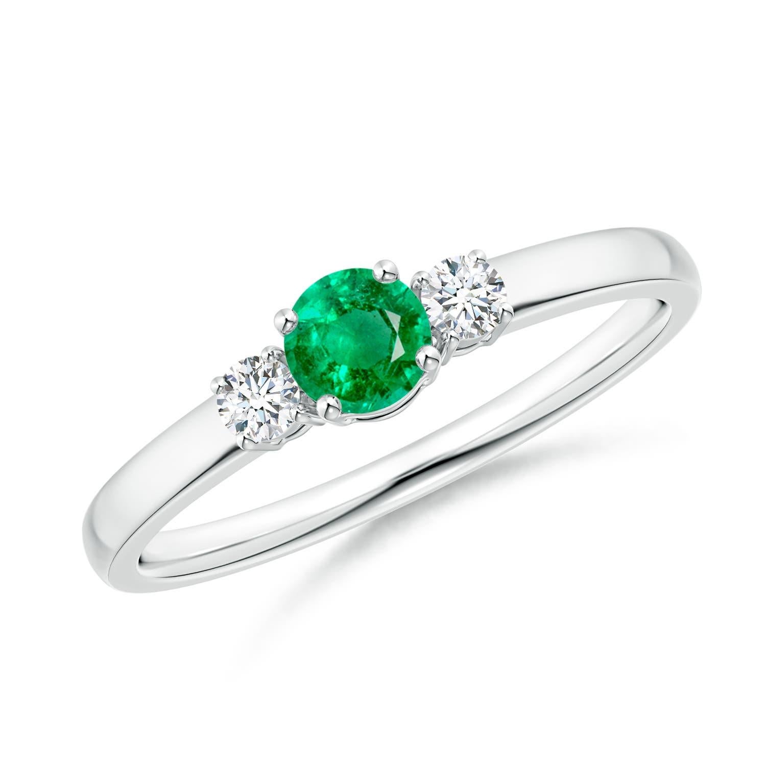 Angara Natural Emerald and Diamond Three Stone Engagement Ring in 14K Solid Gold