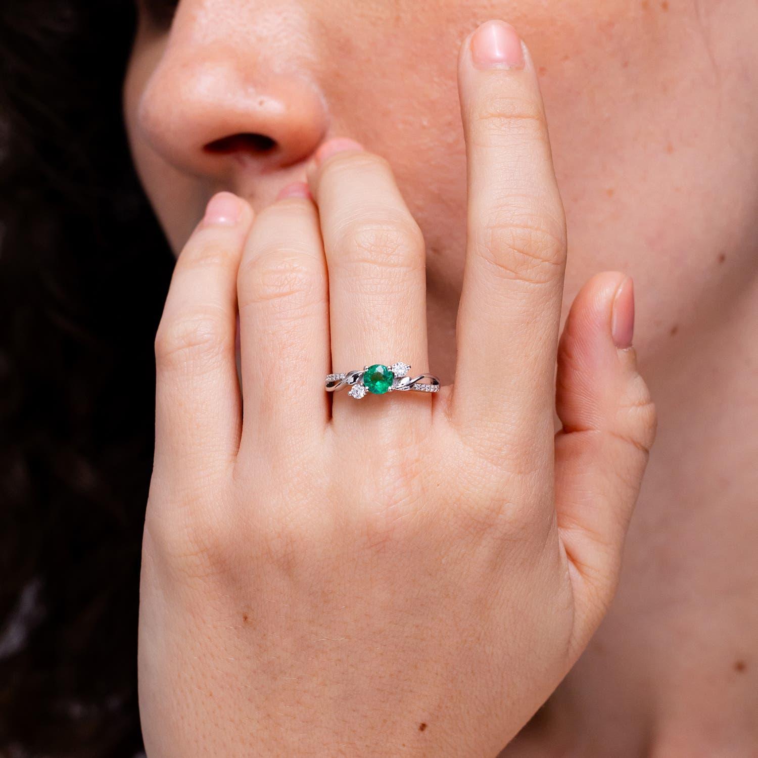 Modern Angara Natural Emerald and Diamond Twisted Vine Engagement Ring in 14K Gold For Sale