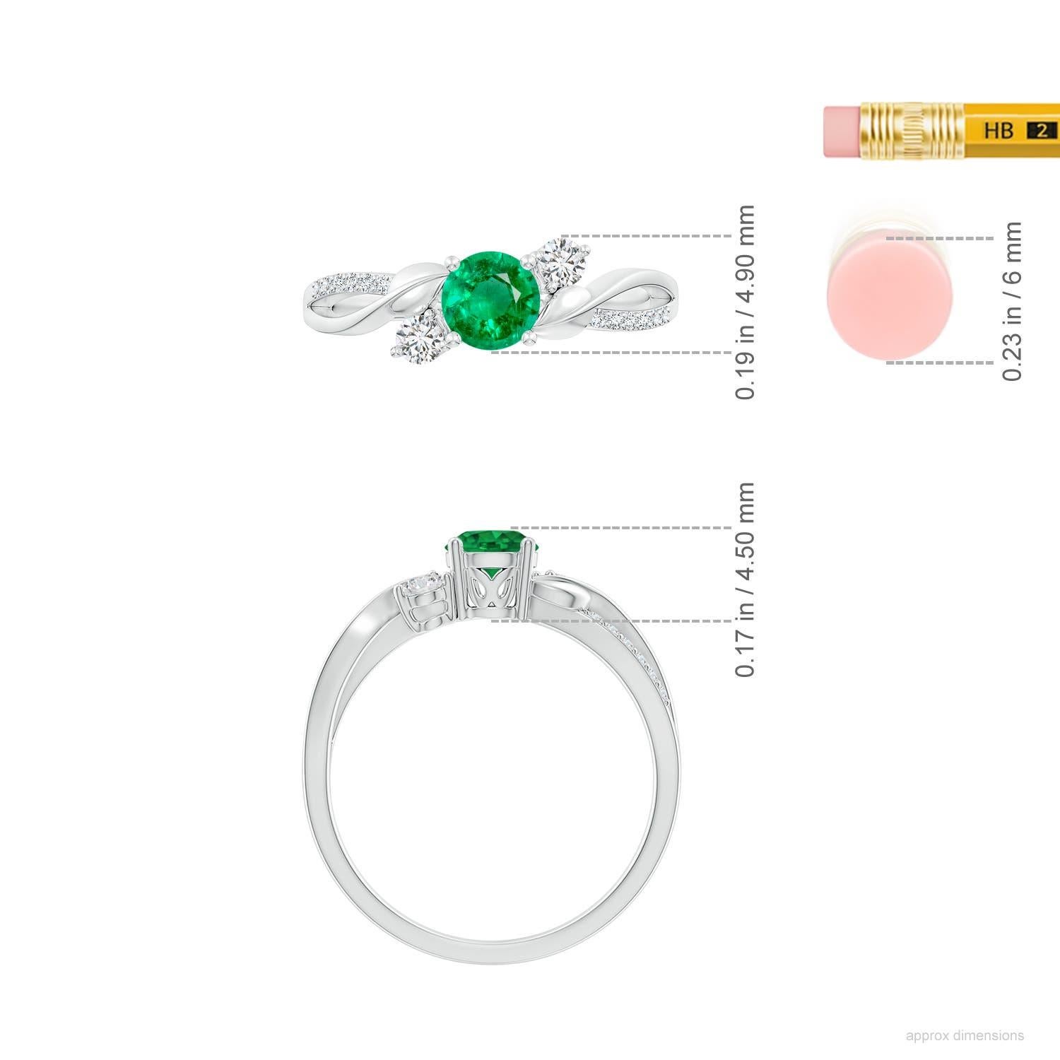 Women's Angara Natural Emerald and Diamond Twisted Vine Engagement Ring in 14K Gold For Sale