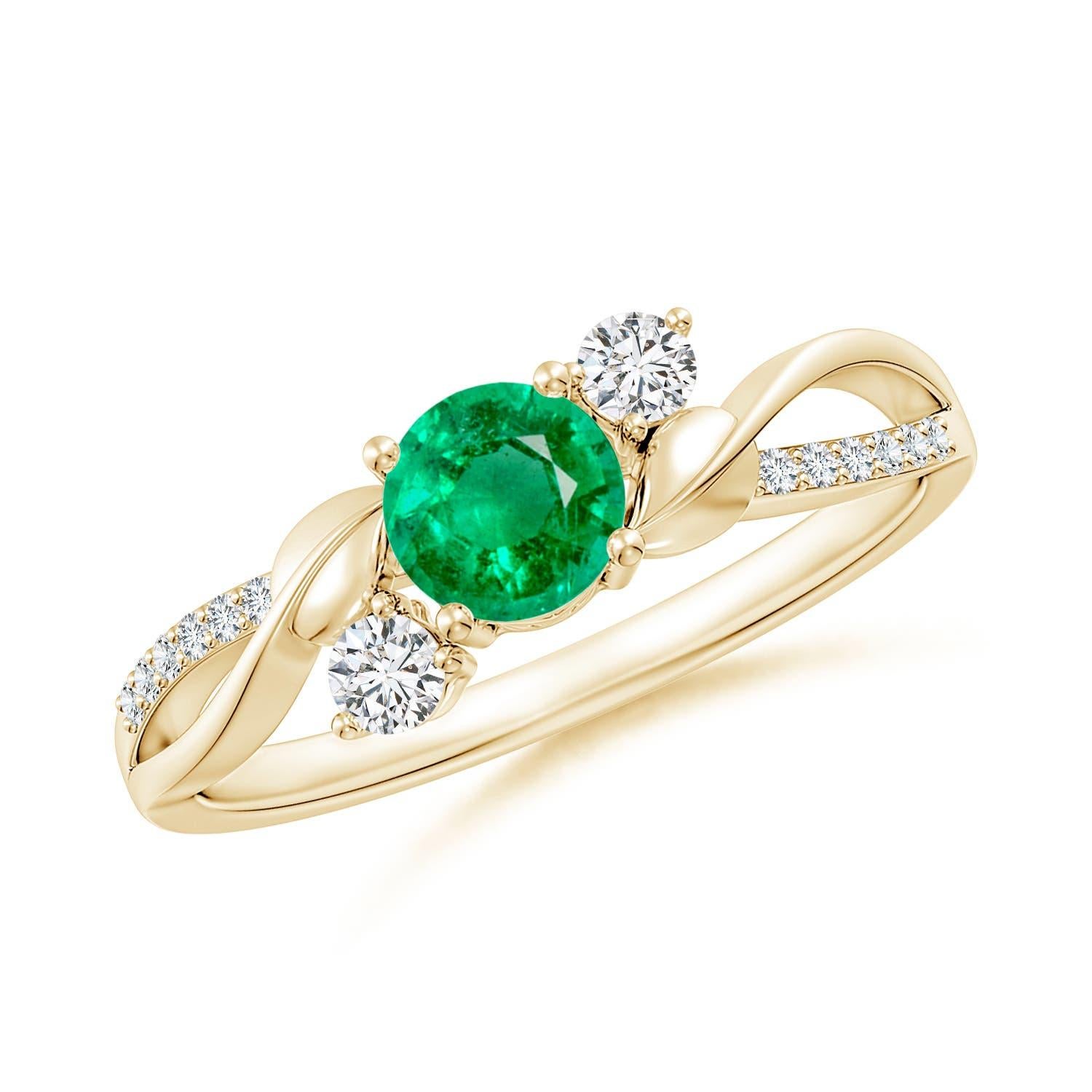 Angara Natural Emerald and Diamond Twisted Vine Engagement Ring in 14K Gold For Sale 1