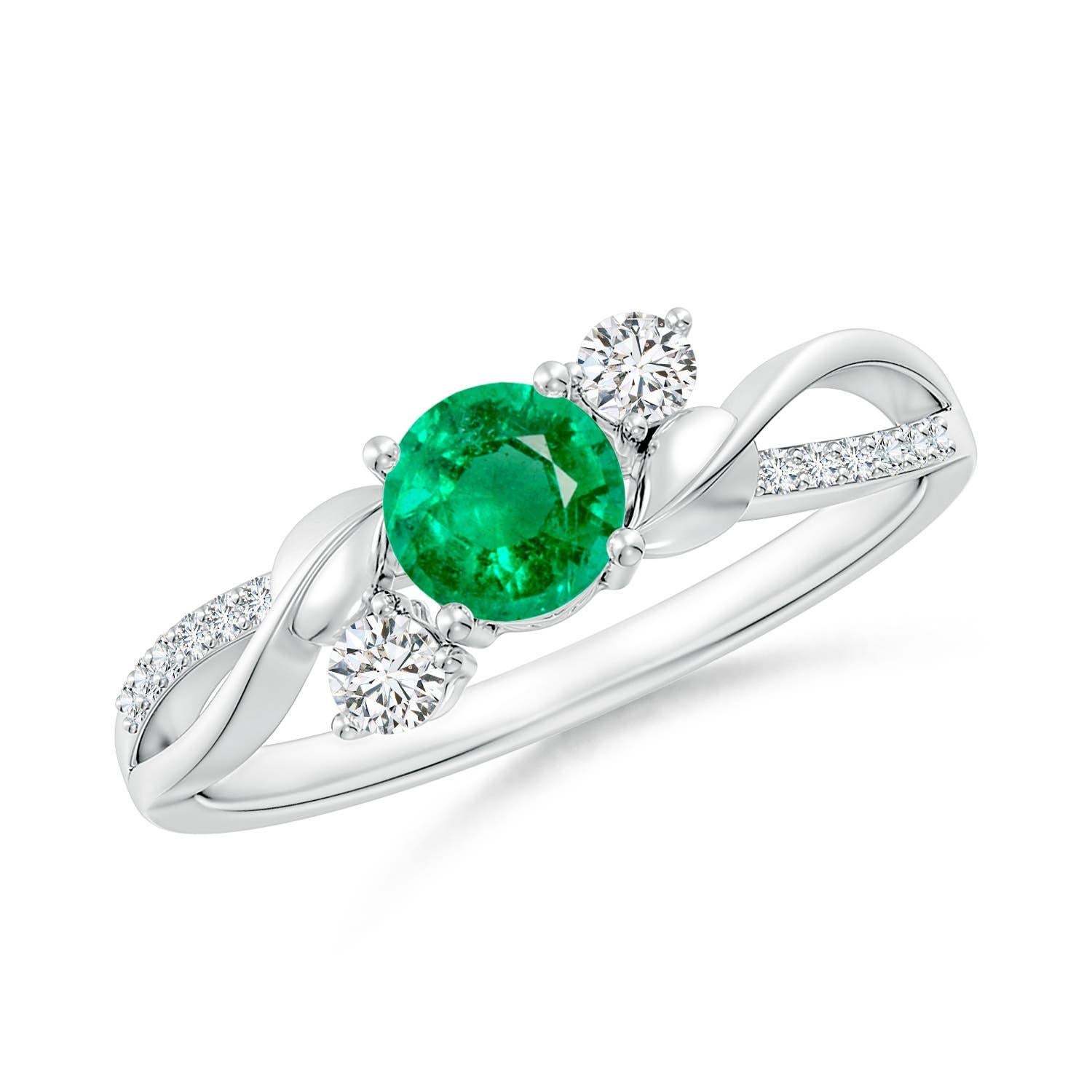 Angara Natural Emerald and Diamond Twisted Vine Engagement Ring in 14K Gold