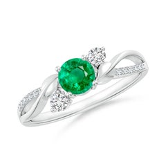 Angara Natural Emerald and Diamond Twisted Vine Engagement Ring in 14K Gold