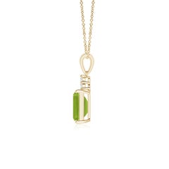 Angara 1ct Natural Emerald-Cut Peridot Diamond Necklace in 14K Gold