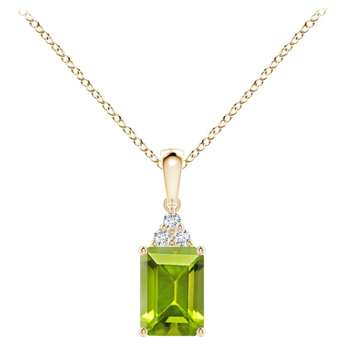 Angara Colgante de Peridoto Natural talla Esmeralda de 1 ct con Diamante en Oro Macizo de 14K