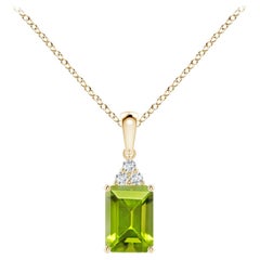 Angara Pendentif péridot taille émeraude naturelle 1 ct avec diamant en or massif 14K