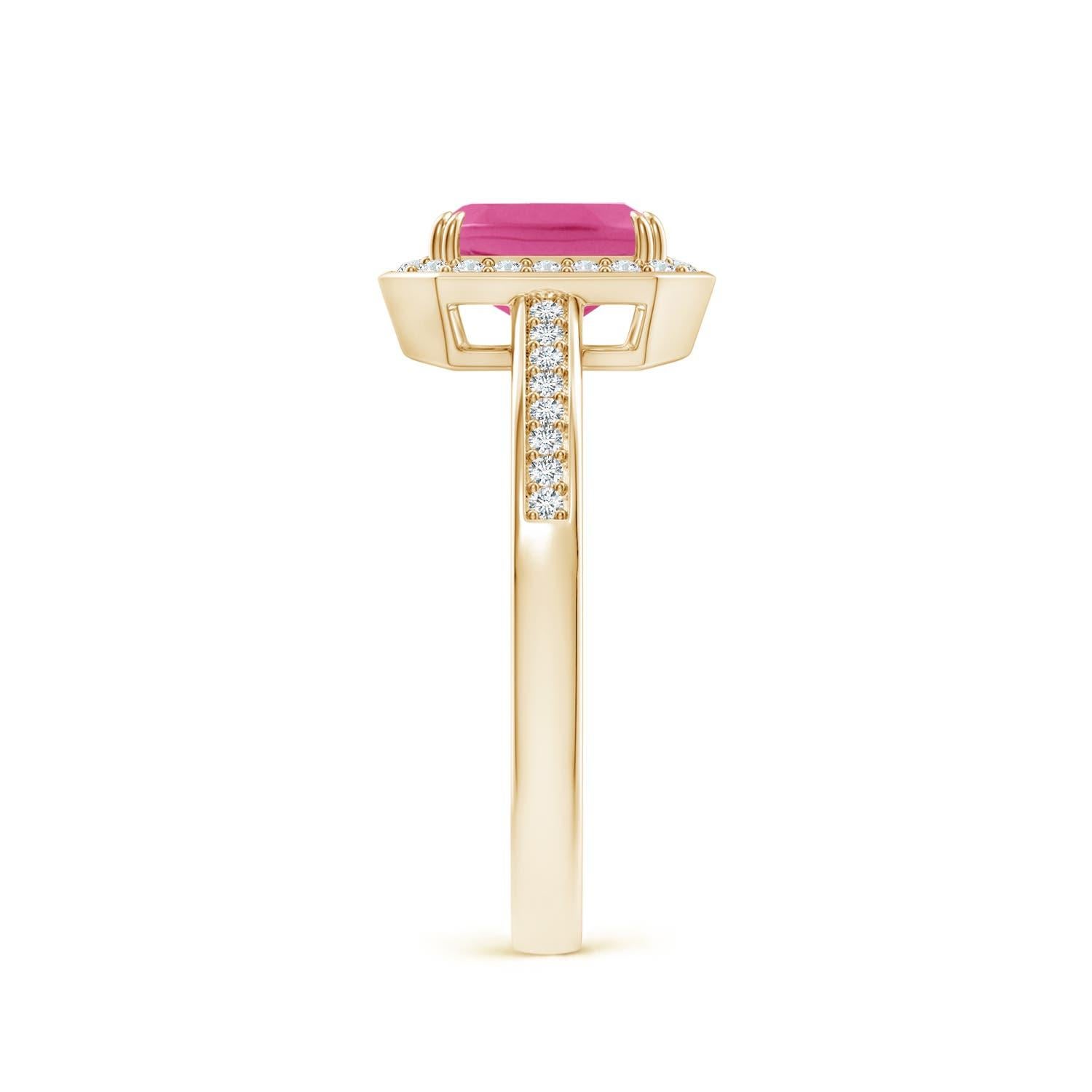 Angara natürlichen Smaragd-Schliff 1,15ct rosa Saphir Verlobungsring 14K massivem Gold (Smaragdschliff) im Angebot