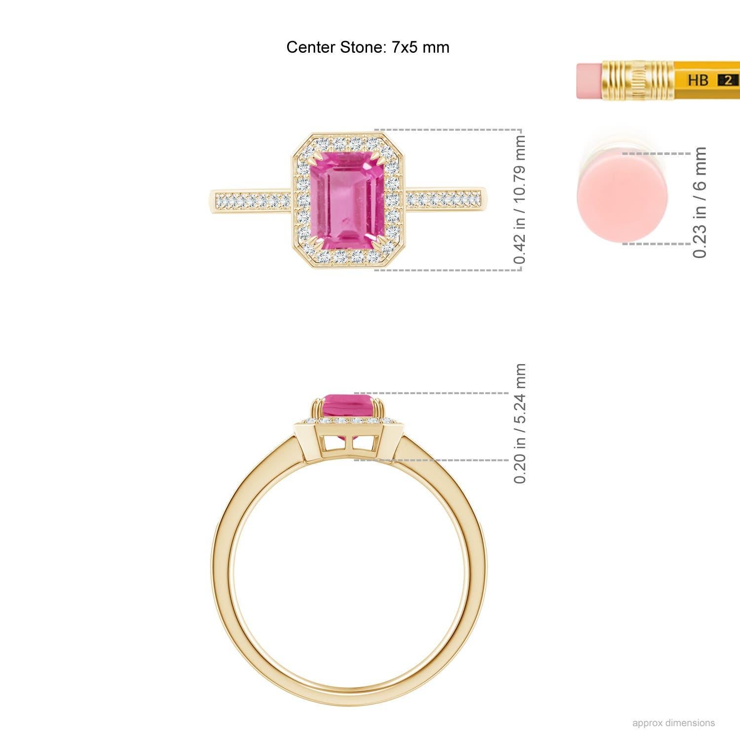 Angara natürlichen Smaragd-Schliff 1,15ct rosa Saphir Verlobungsring 14K massivem Gold Damen im Angebot