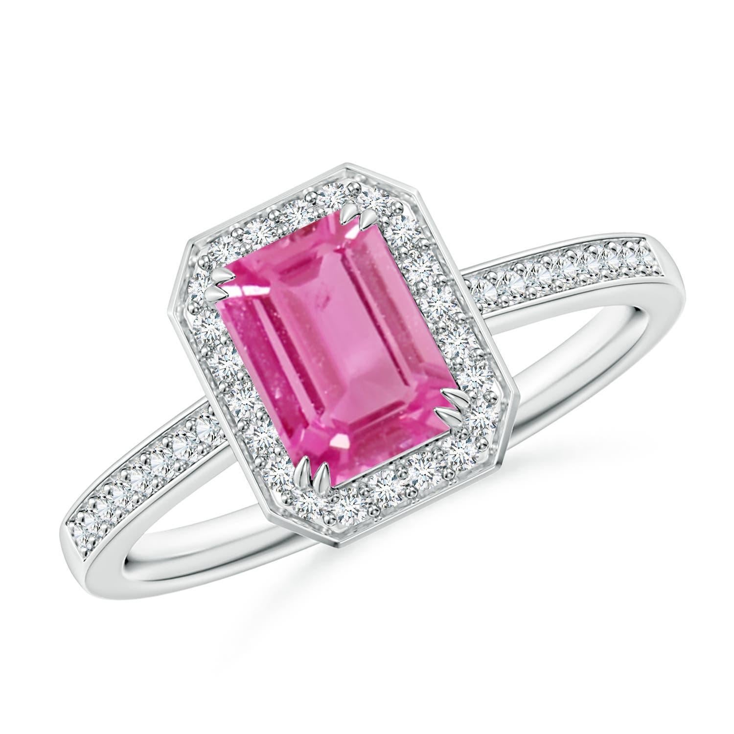 Angara natürlichen Smaragd-Schliff 1,15ct rosa Saphir Verlobungsring 14K massivem Gold im Angebot 1
