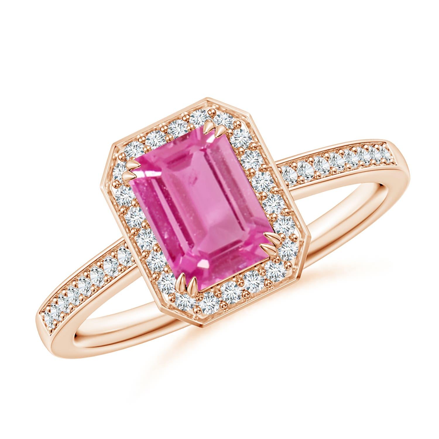 Angara natürlichen Smaragd-Schliff 1,15ct rosa Saphir Verlobungsring 14K massivem Gold im Angebot 2