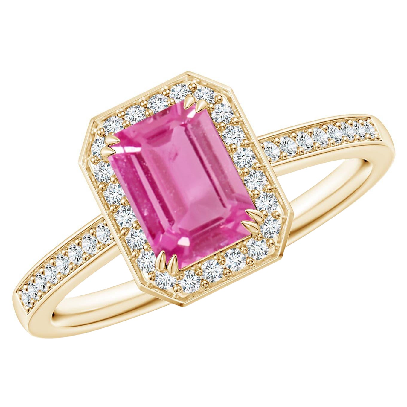 Angara natürlichen Smaragd-Schliff 1,15ct rosa Saphir Verlobungsring 14K massivem Gold