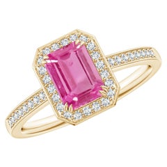 Angara Natural Emerald-Cut 1.15ct Pink Sapphire Engagement Ring 14K Solid Gold