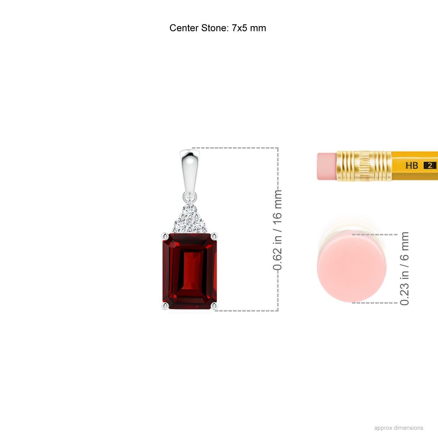 Emerald Cut Angara Natural Emerald-Cut 1.2 ct Garnet Pendant with Diamond in 14K Solid Gold For Sale