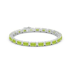 Angara Natural Emerald-Cut 13.2 ct Peridot Bracelet with Diamonds in 14K Gold