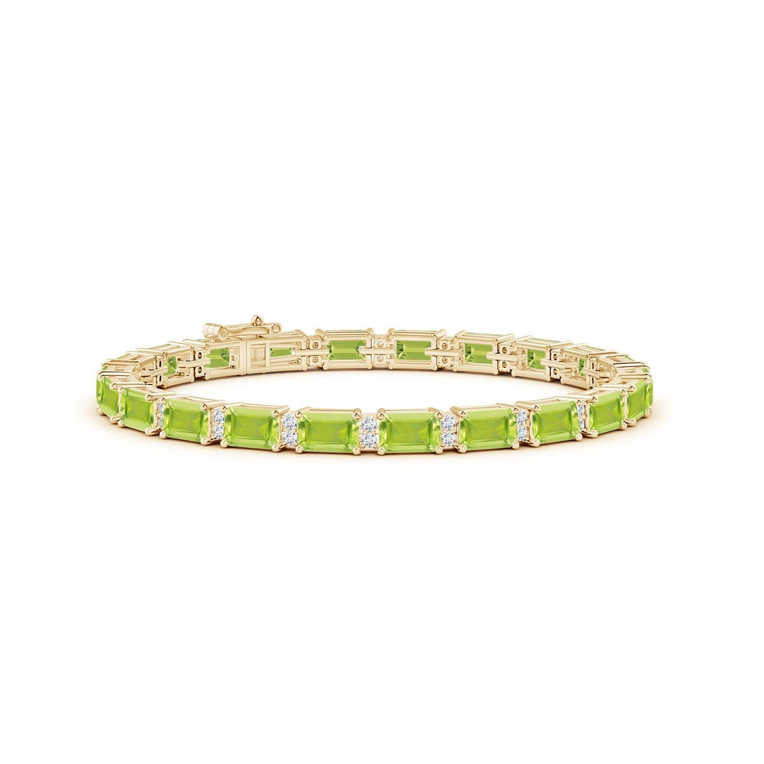Angara Natürlicher Smaragd-Schliff 13,2 ct Peridot-Armband mit Diamanten in 14K Gold Damen im Angebot