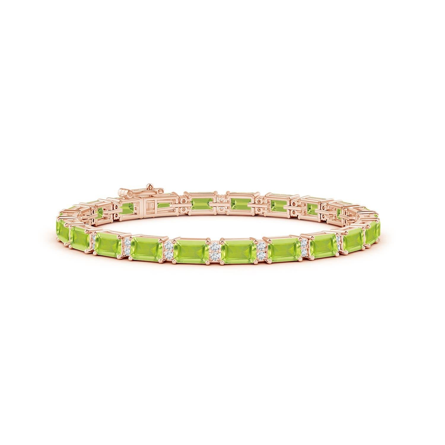 Angara Natürlicher Smaragd-Schliff 13,2 ct Peridot-Armband mit Diamanten in 14K Gold im Angebot 1