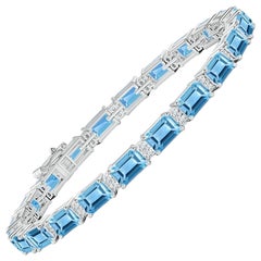 Angara Natural Emerald-Cut 14.3ct Swiss Blue Topaz Bracelet 14K Gold for Women