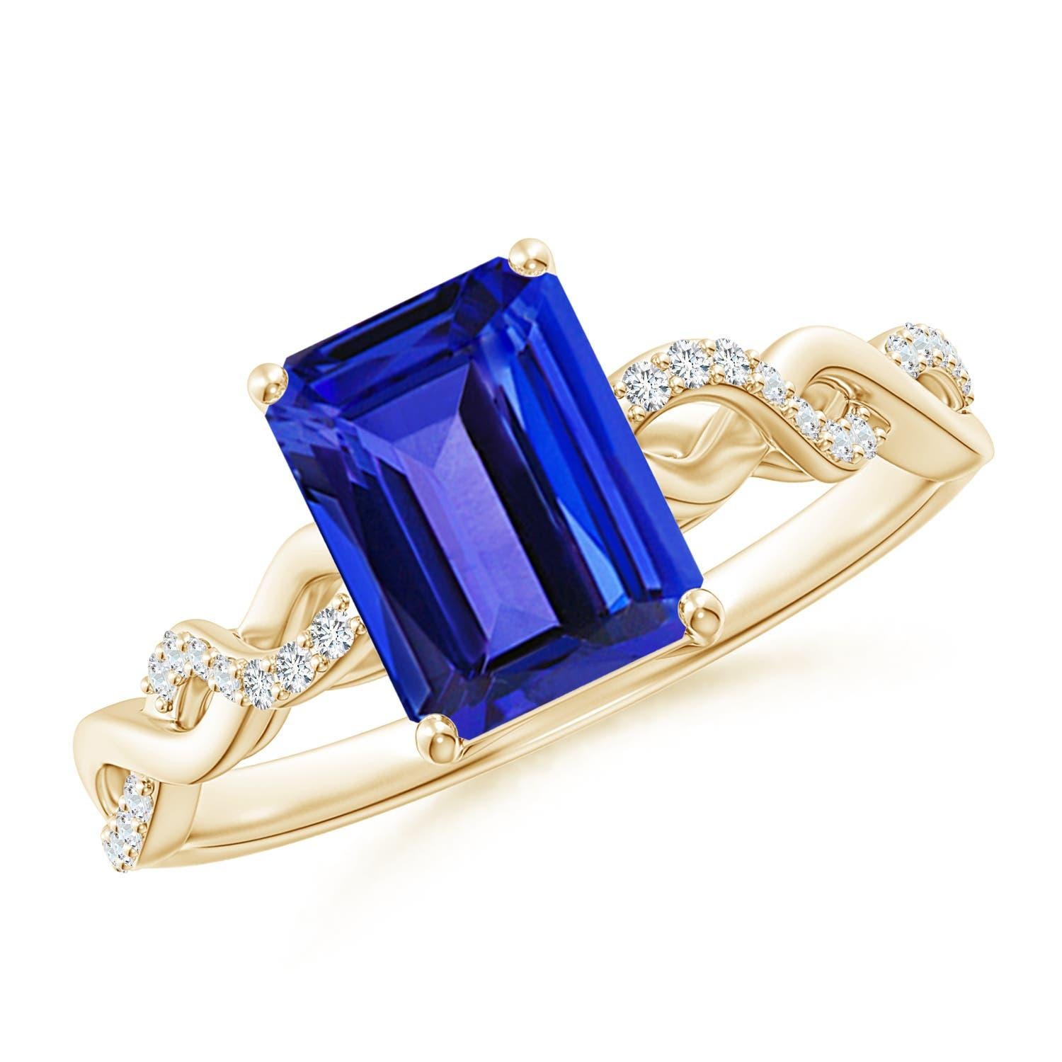 Angara natürlichen Smaragd-Schliff 1,5 ct Tansanit Verlobungsring in 14K massivem Gold im Angebot 1