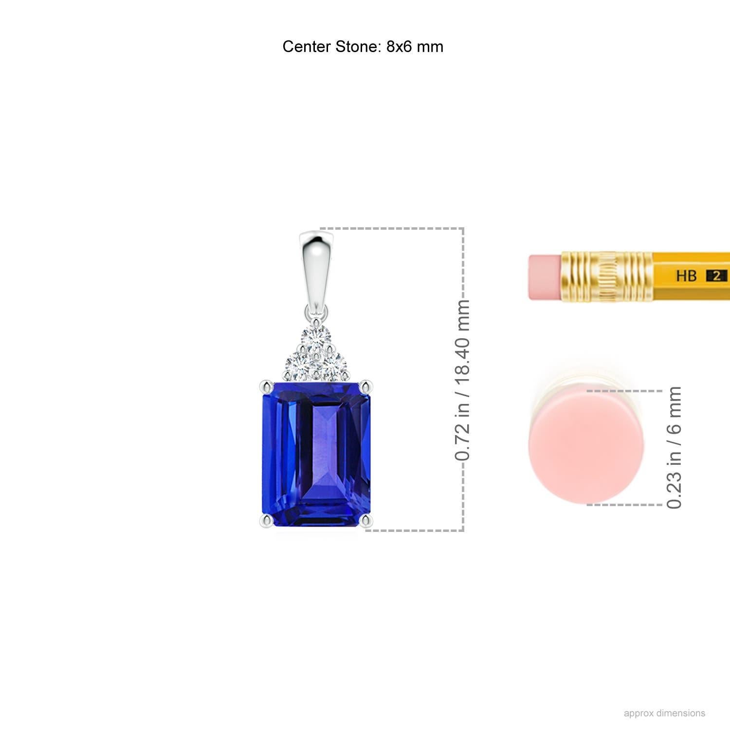 Emerald Cut Angara Natural Emerald-Cut 1.5ct Tanzanite Pendant with Diamond in 14K Solid Gol For Sale