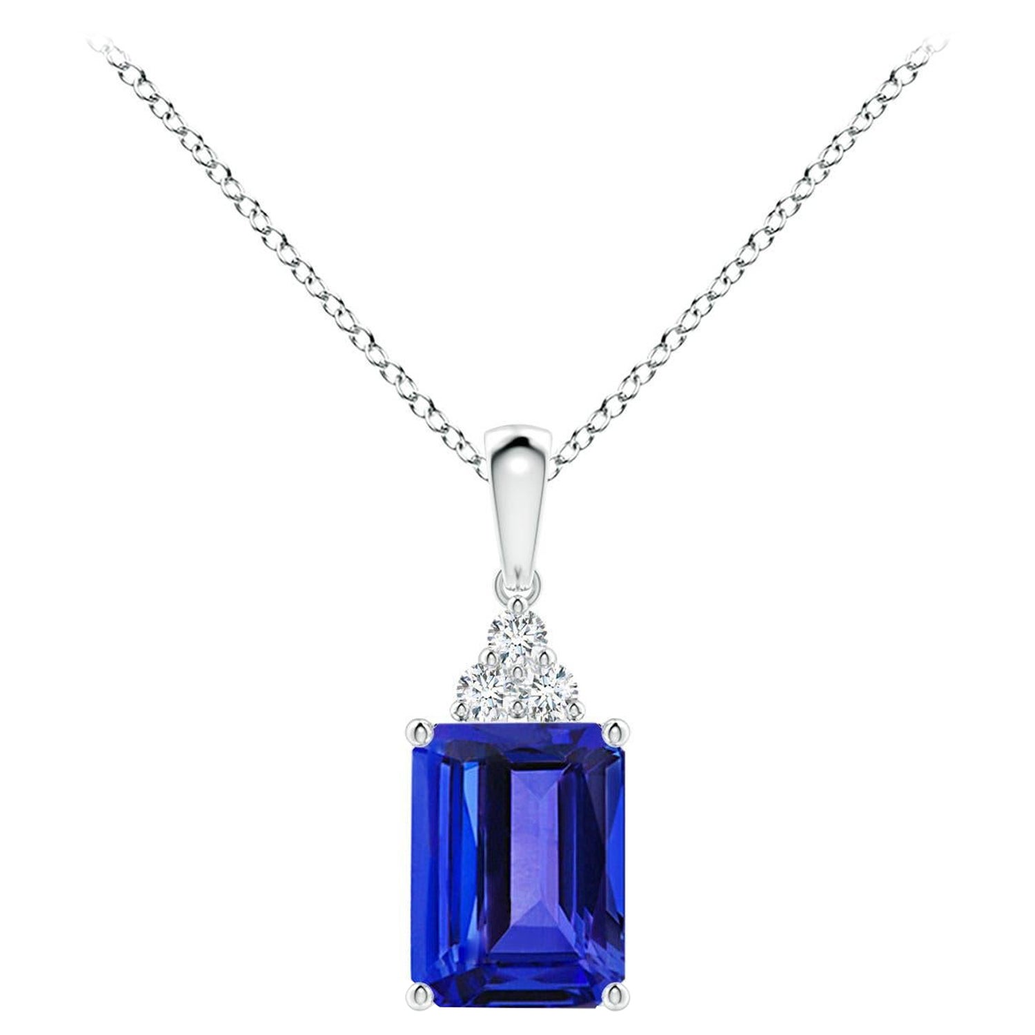 Angara Natural Emerald-Cut 1.5ct Tanzanite Pendant with Diamond in 14K Solid Gol