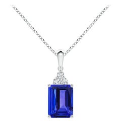 Angara Natural Emerald-Cut 1.5ct Tanzanite Pendant with Diamond in 14K Solid Gol