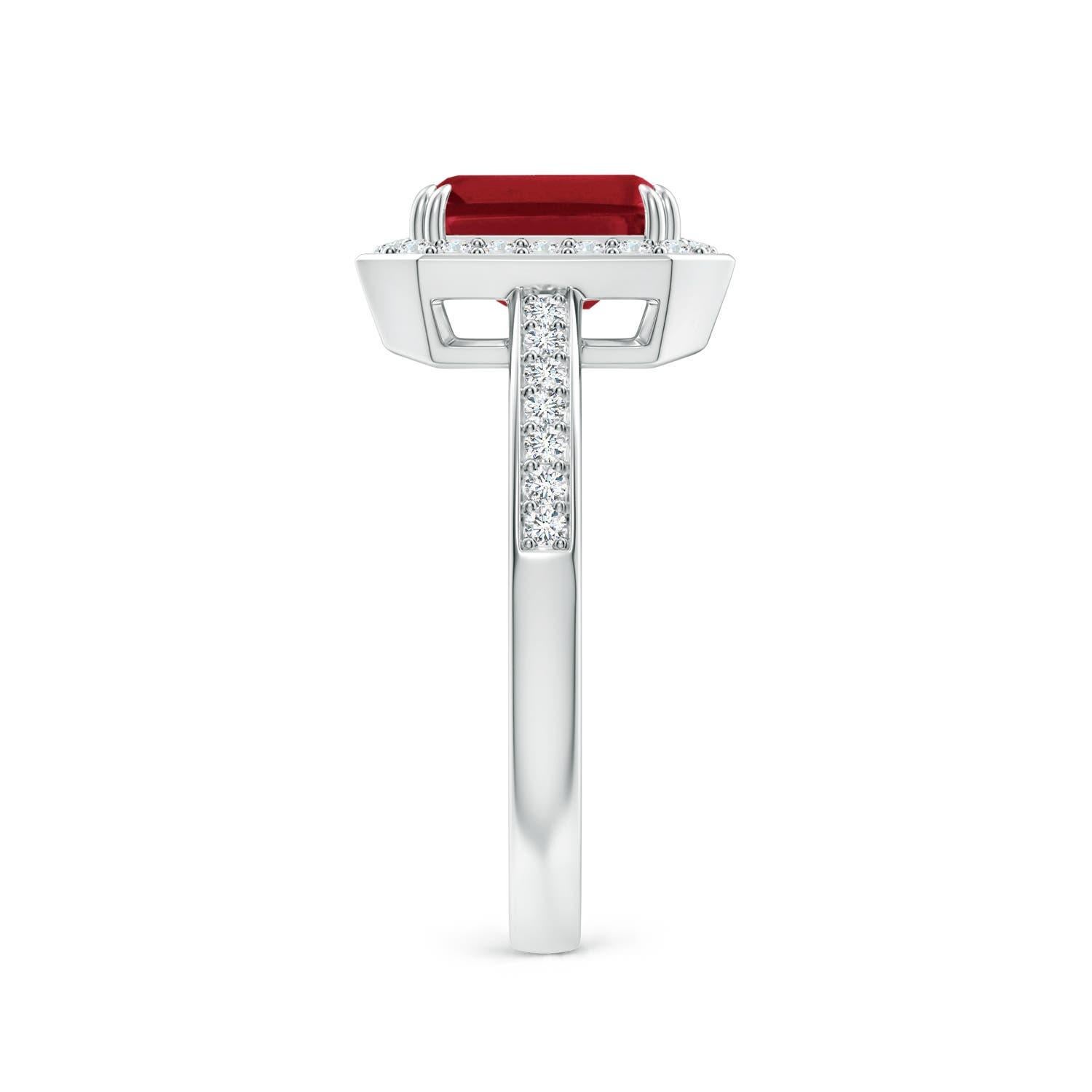 Angara Natural Emerald-Cut 1.6 ct Ruby Engagement Halo Ring in 14K Solid Gold In New Condition For Sale In Los Angeles, CA