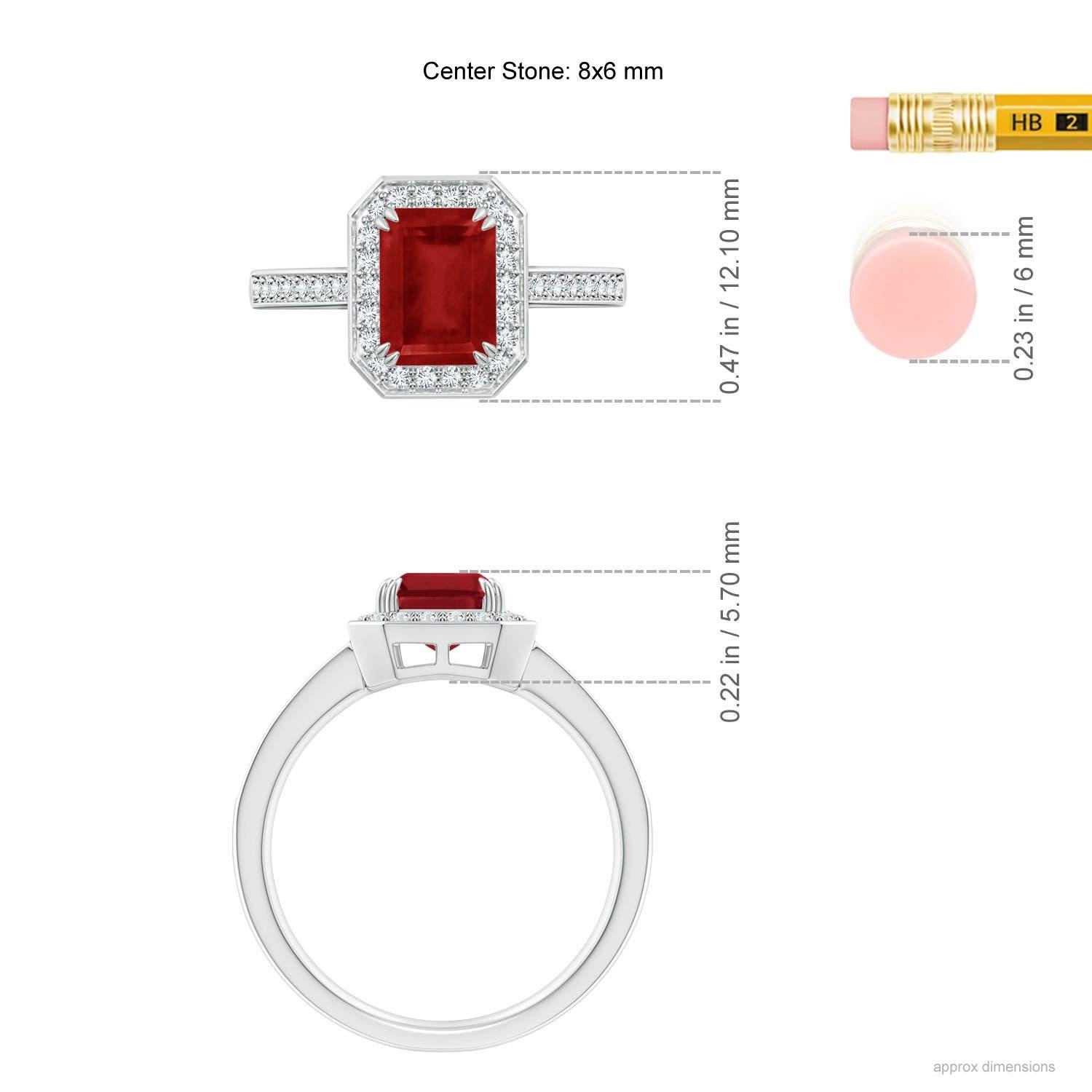 Angara Natural Emerald-Cut 1.6 ct Ruby Engagement Halo Ring in 14K Solid Gold For Sale 1