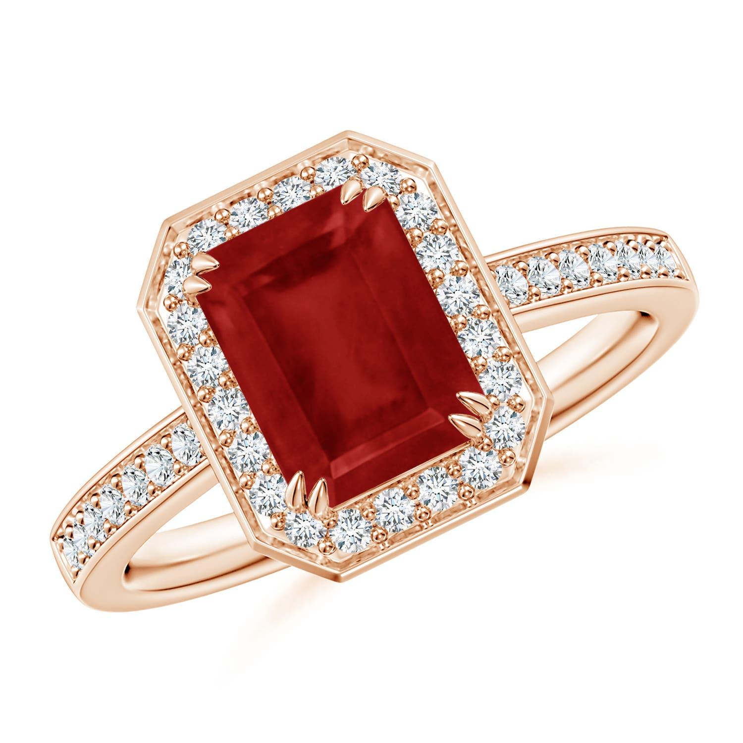 Angara Natural Emerald-Cut 1.6 ct Ruby Engagement Halo Ring in 14K Solid Gold For Sale 3