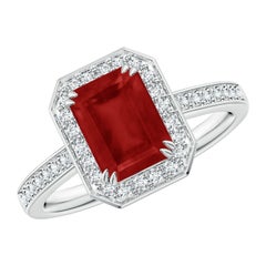 Angara Natural Emerald-Cut 1.6 ct Ruby Engagement Halo Ring in 14K Solid Gold