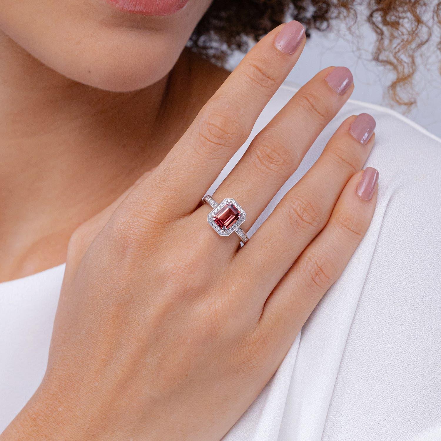 Angara natürlichen Smaragd-Schliff 1,85ct rosa Turmalin Ring Diamant in 14K massivem Gold (Moderne) im Angebot